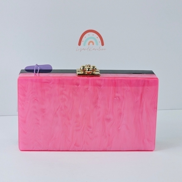 New! Jill & Ally Two Tone Black Barbie Pink Convertible Party Evening Clutch - Picture 8 of 15